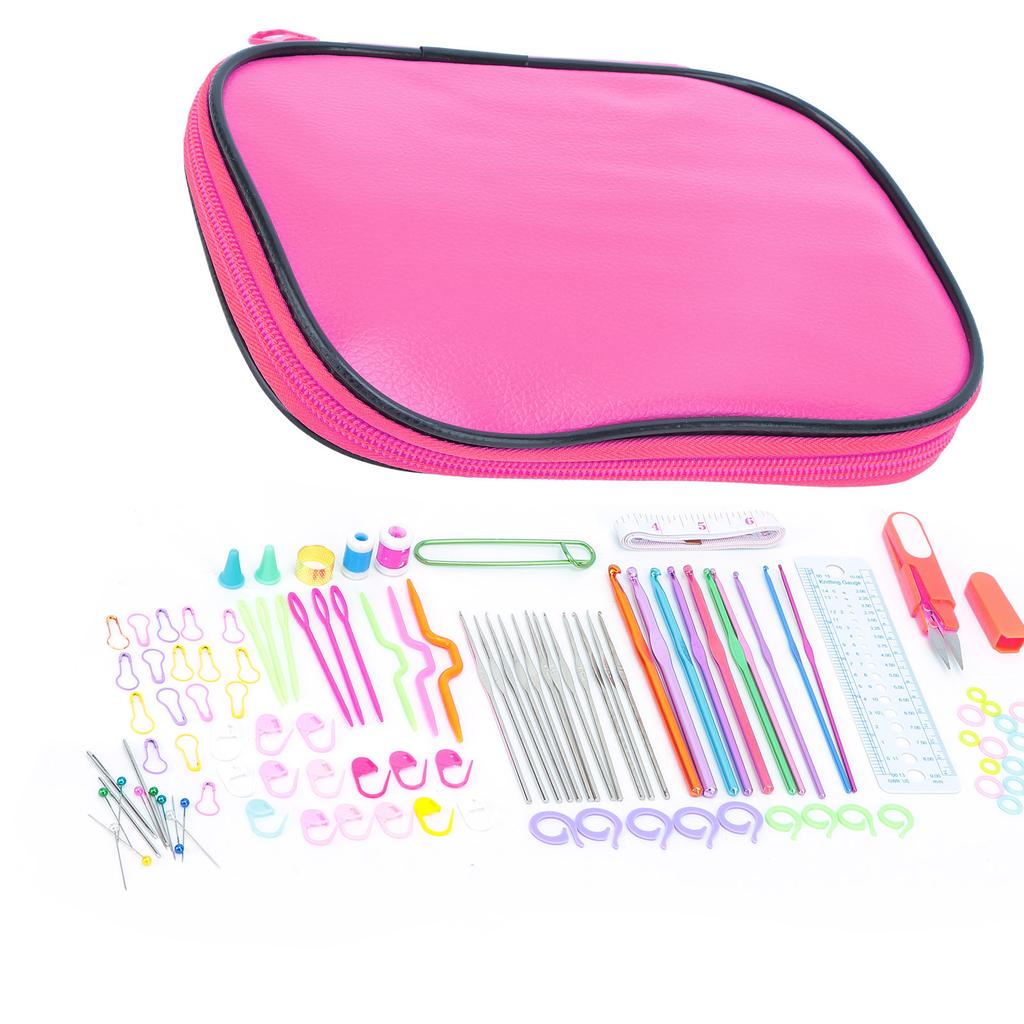 100 Pcs Crochet Hooks Set DIY 22 Crochet Set with Small Accessories for Knitting Enthusiasts BeginnersPink
