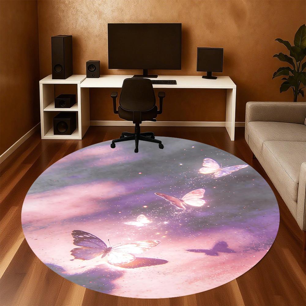 1pc Butterfly Galaxy Round Chair mat office Area Rug - Non-Slip, Floor Mat for Office, Bedroom, and Indoor Decor p127030