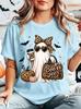 Leopard Boo Jee Ghost Unisexs T Shirt Halloween Coffee Pumpkin Bow Graphic Tee Short Sleeve Casual Holiday Party Ladies Tops