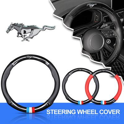 1 Stück Leder Kohlefaser Auto Lenkradabdeckung Emblem Für Mustang SHELBY GT 500 350 Cabrio V Mach e Regendicht 2015 2017 2018 2021 2022