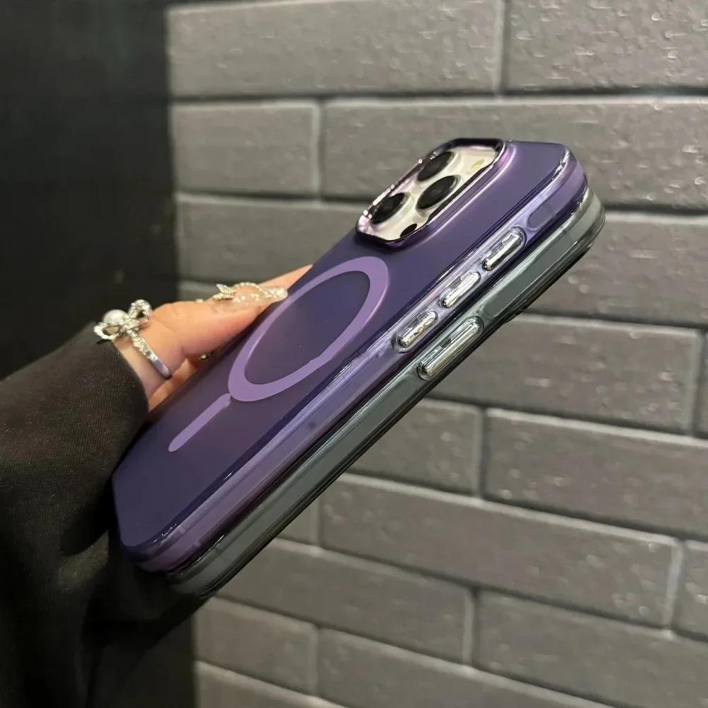 HOCE Luxury Aurora Magnetic Phone Cases For iPhone 15 14 Plus 13 12 Mini 11 Pro Max MagSafe Case Plating IMD Soft Matte Cover