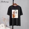 Shellsuning Summer Retro Character Printed T Shirts Women Korean Graphic Trendy Tees Loose Casual Short Sleeve Female Tops