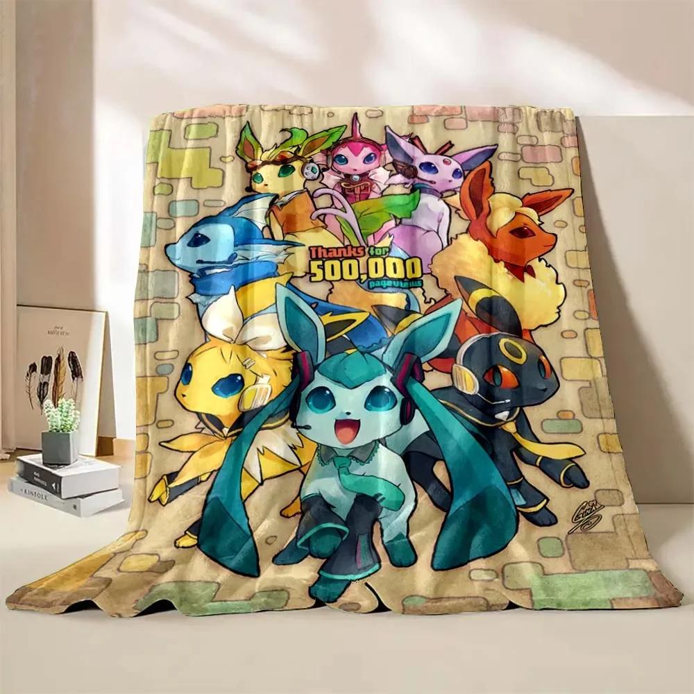 Japanese Style Blanket Pokemon Flannel Throw Home Sofa Lunch Break Blankets Cartoon Eevee Anime Figures Kids Children Student