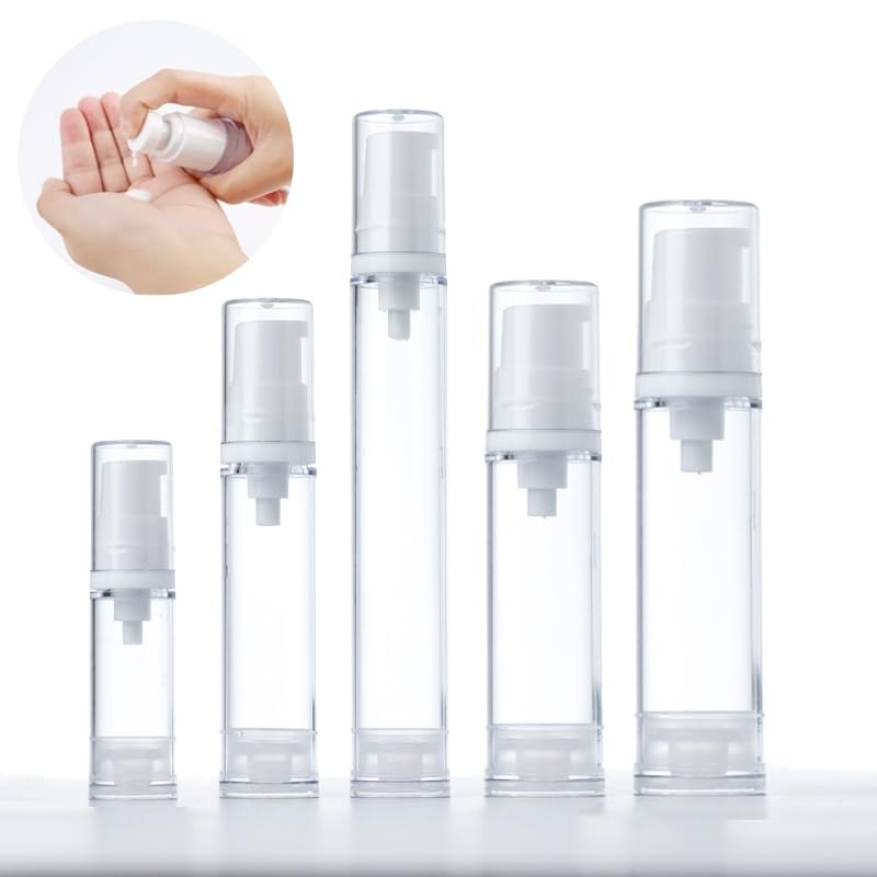 

5pcs pump bottles transparent vacuum emulsion bottle, BetterJonny 5ML/10ML/15ML/30ML/50ML Refillable Moisturizer Dispenser Portable Emulsion Cream