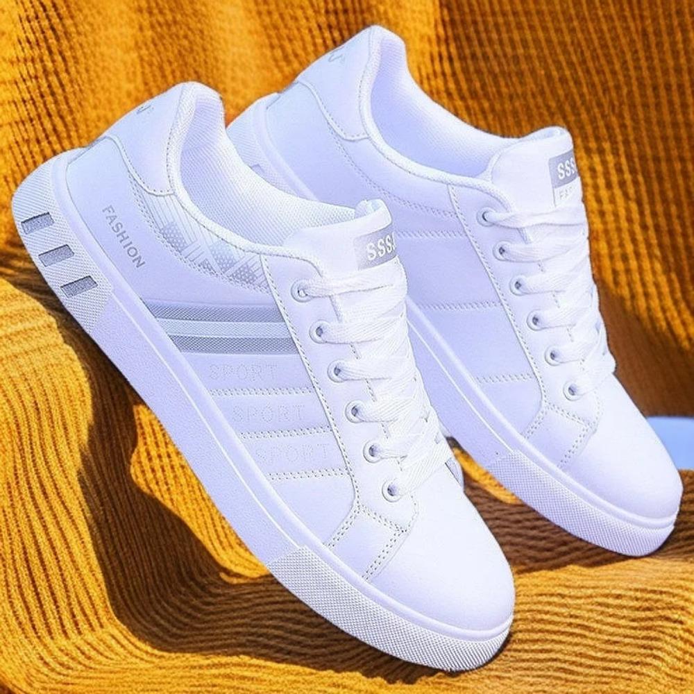 

Корейская версия модной мужской обуви Белая обувь Мужская повседневная модная обувь Белая универсальная спортивная обувь на плоской подошве 44 серебряный