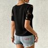 Haut T-shirt Court à Manches Courtes en Dentelle Creuse à Col Rond pour Femme - Mode Décontractée