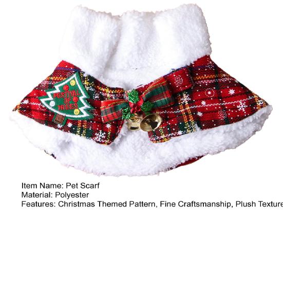 Pet Scarf Christmas Plaid Bowknot Bells Decor Plush Lining Lace-up Cat Dog Collar Holiday-themed Pet