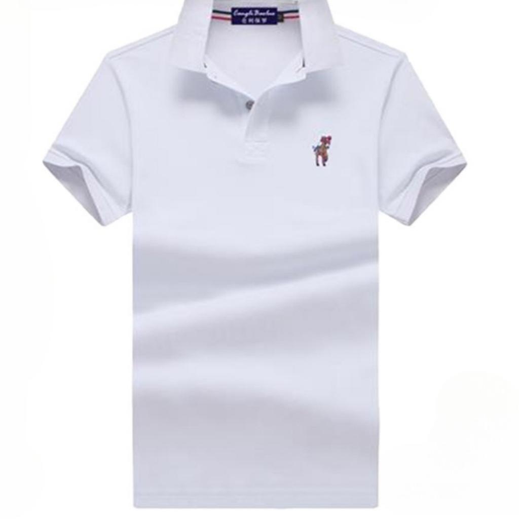 TrendHub Polo Shirt Cotton Mens Short Sleeve Solid Color Embroidery Business Casual Polo Shirt