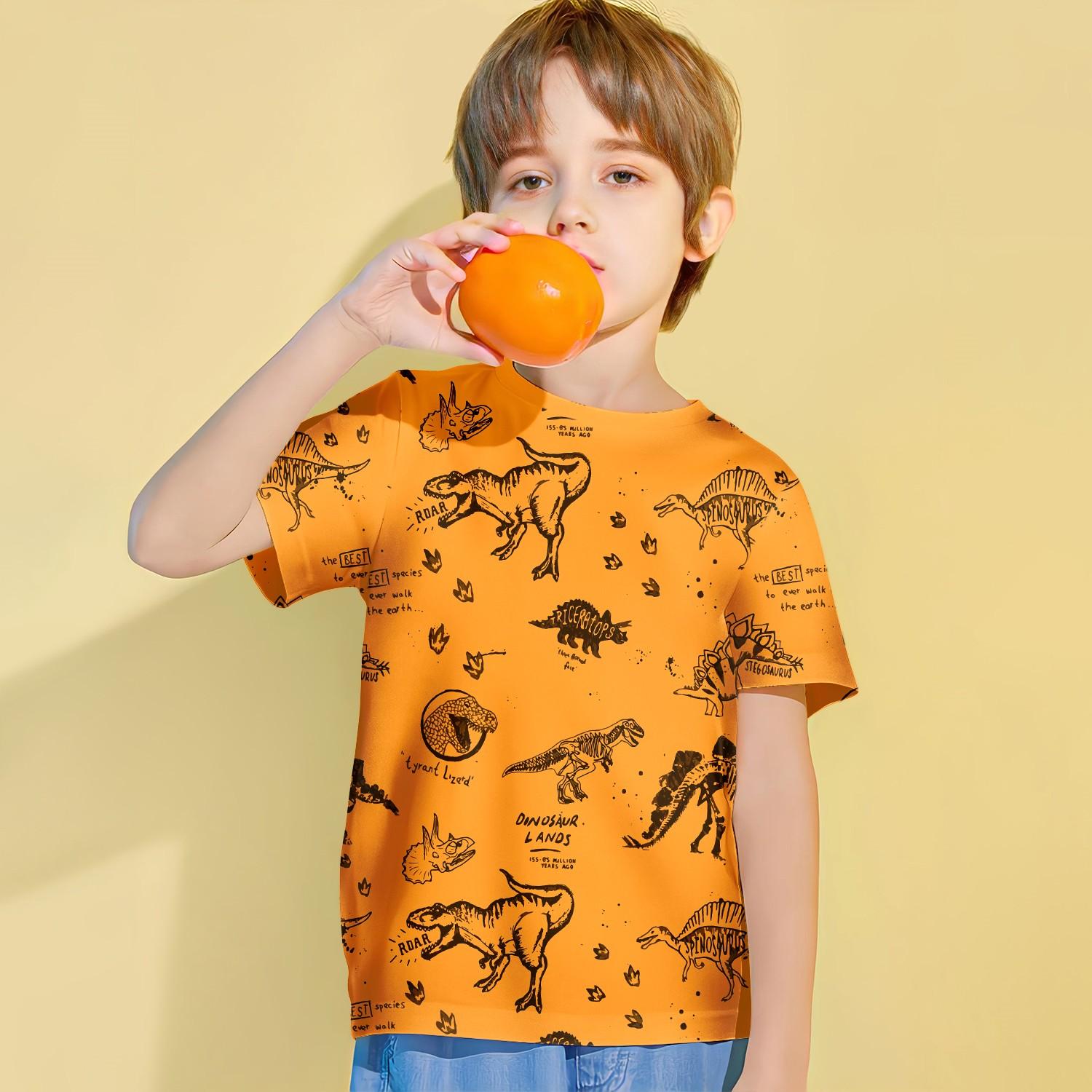 

Детская одежда Футболка для мальчиков с 3D принтом многоцветного динозавра Детская летняя одежда с короткими рукавами Повседневная одежда с круглым вырезом для девочек 160