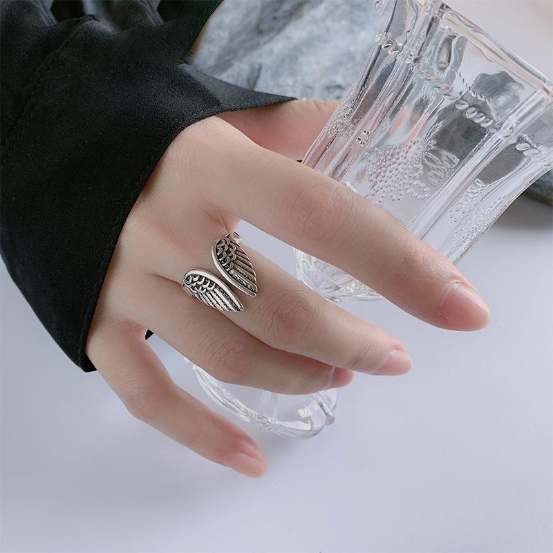 Sam Panda 925 Sterling Silver Rings For Women Men Fine Jewelry Finger Adjustable Open Wing Shape Ring For Party Birthday Gift