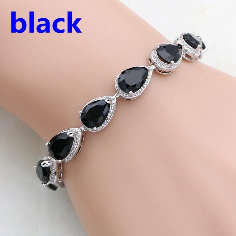 Water Drop Red Garnet CZ 925 Silver Jewelry Length 21cm Link Chain Bracelet for Women Free Gift Box