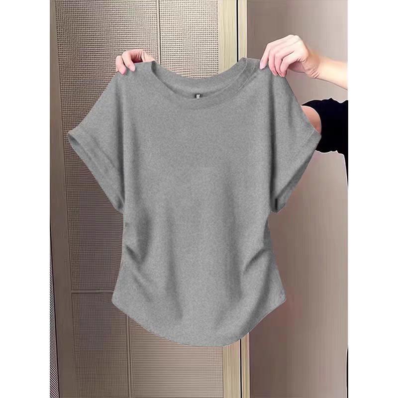 Lotus Root Pink Slimming Cotton T-Shirt for Women, 2026 Style with Cap Sleeves and Cinched Waist.