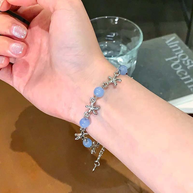 2Pcs/Set Fashion Blue Crystal Star Shell Bracelet For Women Girls Elegant Handmade Bead Chain Bracelets Best Friend Jewelry Gift