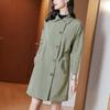 Elegant and Warm Mid-length Women's Coat In Army Green with British Collar and Beads Decoration