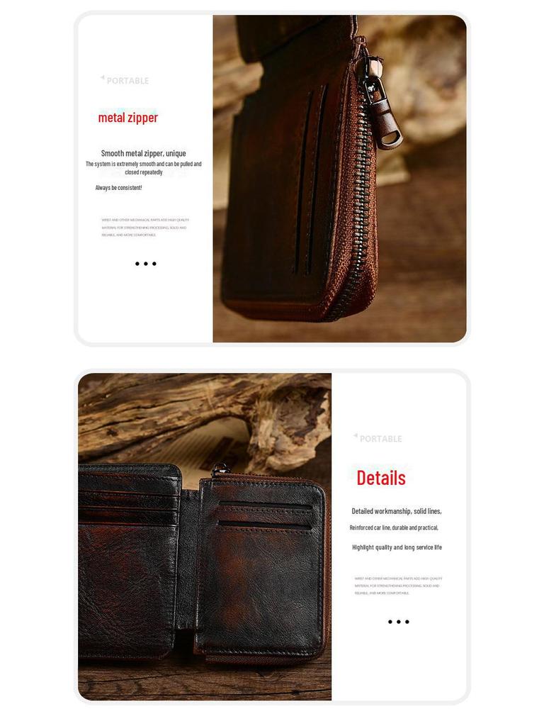 Men's Retro Leather Short Wallet - Top Layer Cowhide