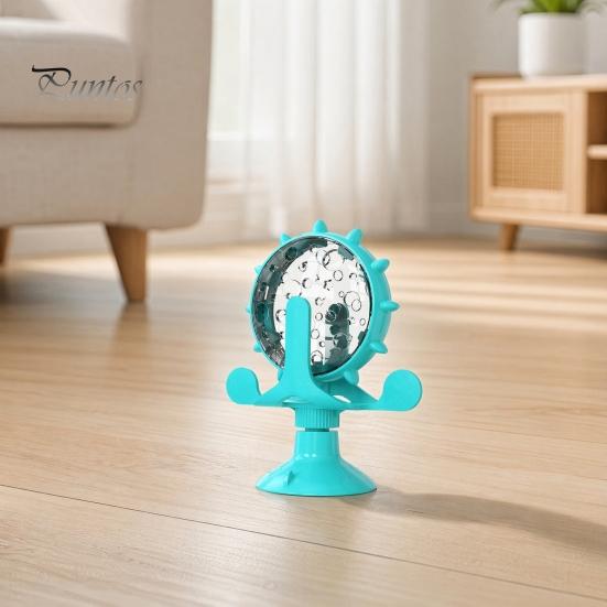 Windmill Cat Treat Dispenser Dispenser, Interactive Rotating Food Toy, Suction Feeder Cup Fun Puzzle for Indoor Cats Solo Play, Mental Stimulation
