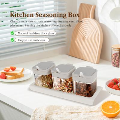 Clear Glass Condiment Jar with Tray Spice Container with Lid and Spoon Enduring Kitchen Spice Pot for Condiment Storage
