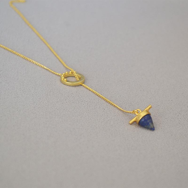 

Винтажный латунный кулон с лазуритом, ожерелье-цепочка Y для женщин Electroplated латунный