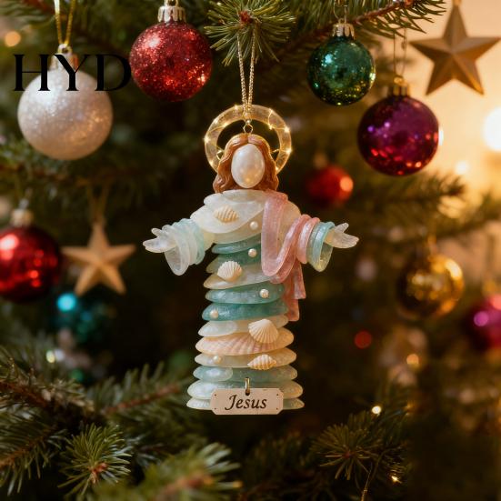 Religious Christmas Decor Sea Glass Jesus Ornament Handmade Hanging Decoration Christian Holiday Coastal Nativity Tree for