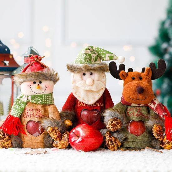 Christmas Apples Gift Bag Zipper Holiday Gift Pouch with Santa & Snowman Print Reusable Packaging for Candy Toys And Presents