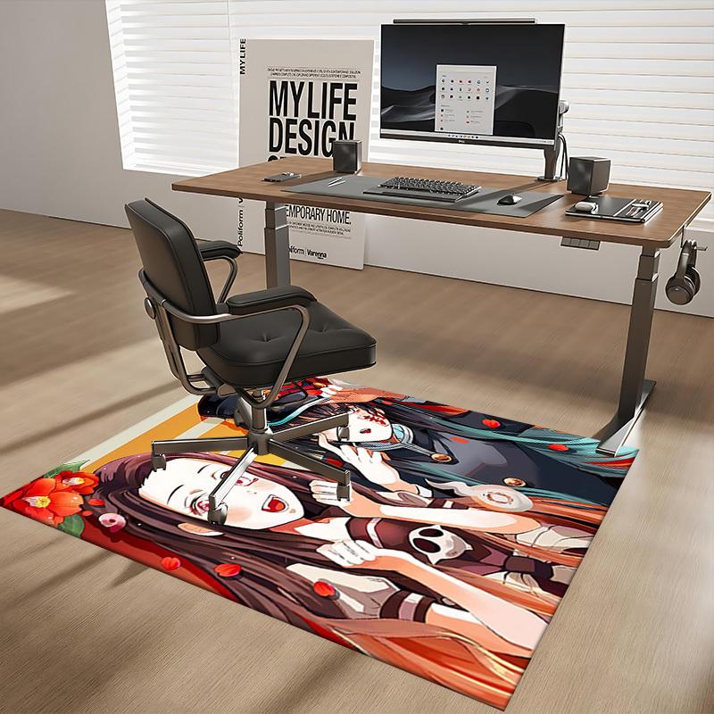 1pc Anime Cartoon Design Office Chair Mat - Demon Slayer Nezuko Kamado Flower Pattern Non-Slip Carpet for Home Decor, Suitable for All Seasons.Q090