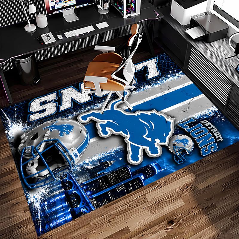 Detroit Lions logo Print Area Rug - Soft, Washable Non-Slip Indoor Mat for Office Chairs, Living Room, Home Office Decorative Rug