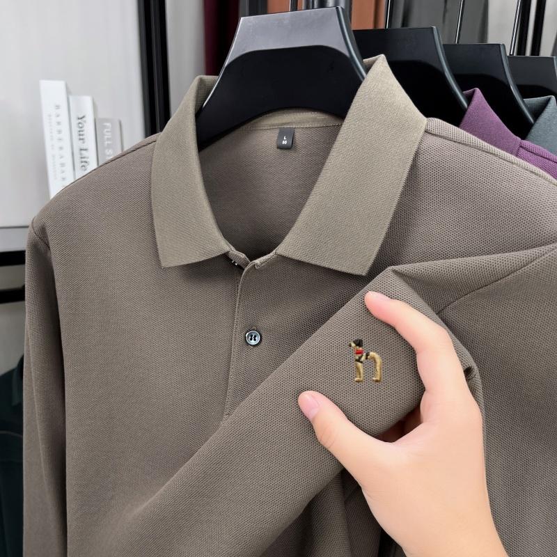 100% Ren Bomull Langermet Herre Poloskjorte Lett Luksusmerke Mote Tegneserie Valpebroderi Business Casual Ny T-skjorte