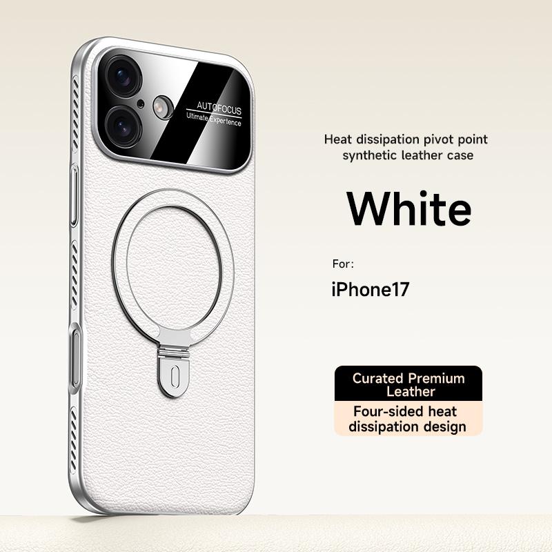 

PU Leather Magnetic Ring Holder Case For iPhone 17 17Pro Max iPhone Air Soft Frame Shockproof Bracket Back Cover For 17ProMax iPhone17 Pro білий