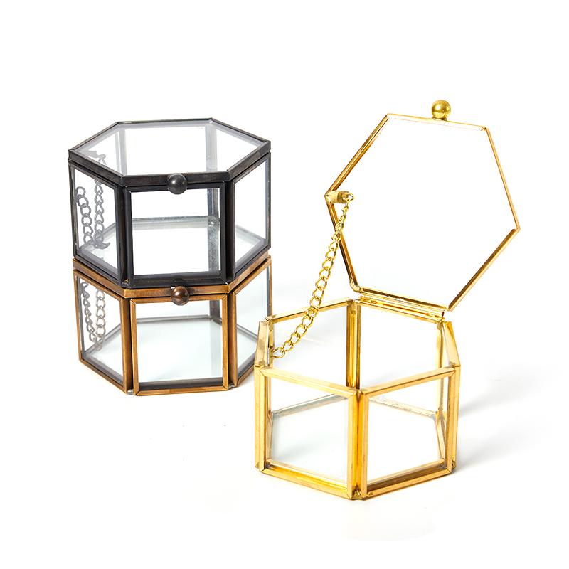 Geometrical Clear Glass Jewelry Box Jewelry Organize Holder Ring Jewelry Storage