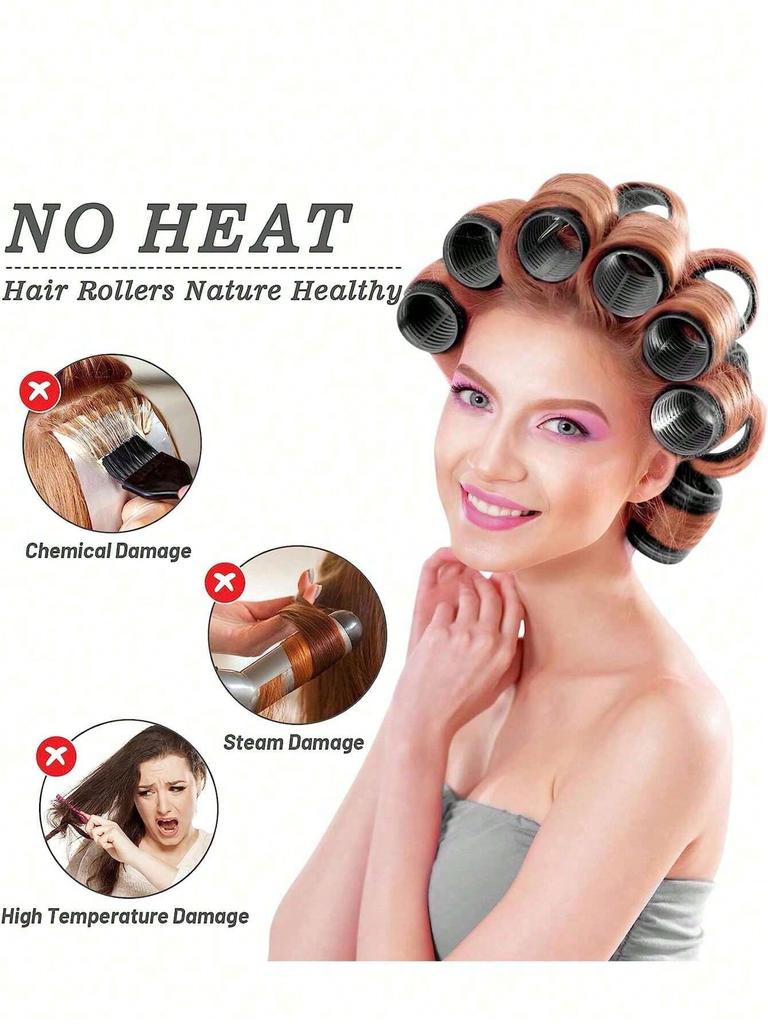 16pcs Self-Adhesive Hair Rollers Set For Different Hair Lengths Heatless Curlers With Clips As Diy Hair Styling Tool