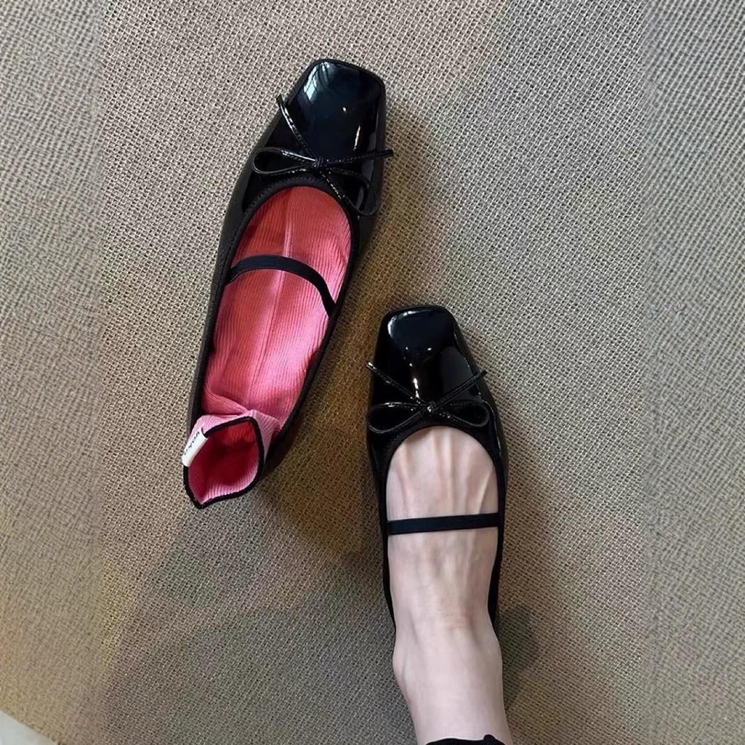 

Вариант из овчины! Красные туфли Мэри Джейн, женские из лакированной кожи, с балетным бантом, ретро одинарные туфли на плоской подошве. 38