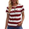 Women's Fashion Color Matching Short Sleeve Round Neck Zipper Top