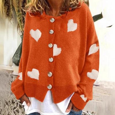 Autumn and Winter Fashionable Women's Sweaters, Knitted Sweaters, Single-breasted Heart-shaped Pattern Women's Cardigans