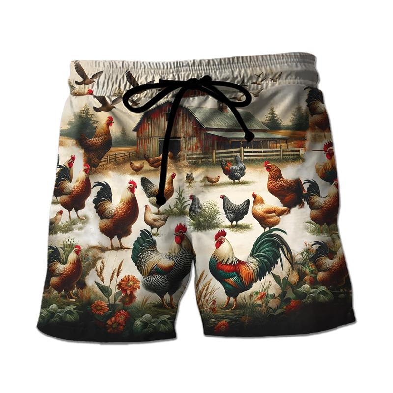 Fashion Funny Chicken Graphic Printed Men's Beach Shorts 3D Printing For Men's Casual Shorts Men's and Women's Sports Shorts