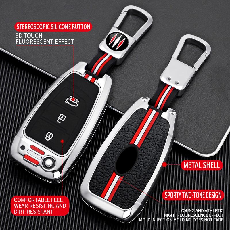 Zinc Alloy+Slicone Car Flip Key Case Cover Shell Fob for Hyundai Elantra Solaris Tucson I30 I35 I40 KONA Genesis Santa Fe Azera