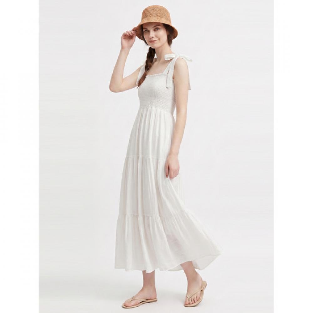 Shop Women S Summer Vacation adjuStable Strap Smocked Long dreSS Ivory Naru Wd