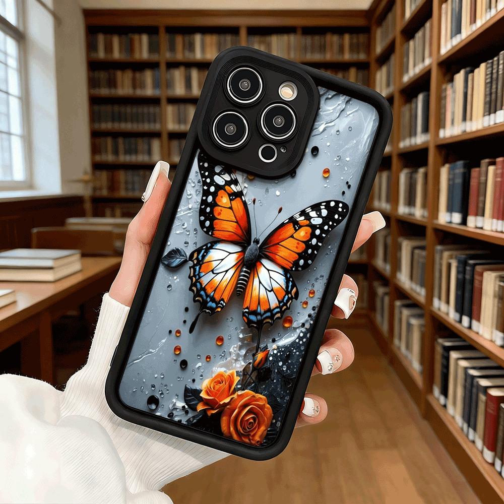 Monarch Butterfly Orange Rose Soft TPU Shockproof Case For Xiaomi Redmi Note 15 14 13 12 11 Pro Anti-Fall Protective Back Cover