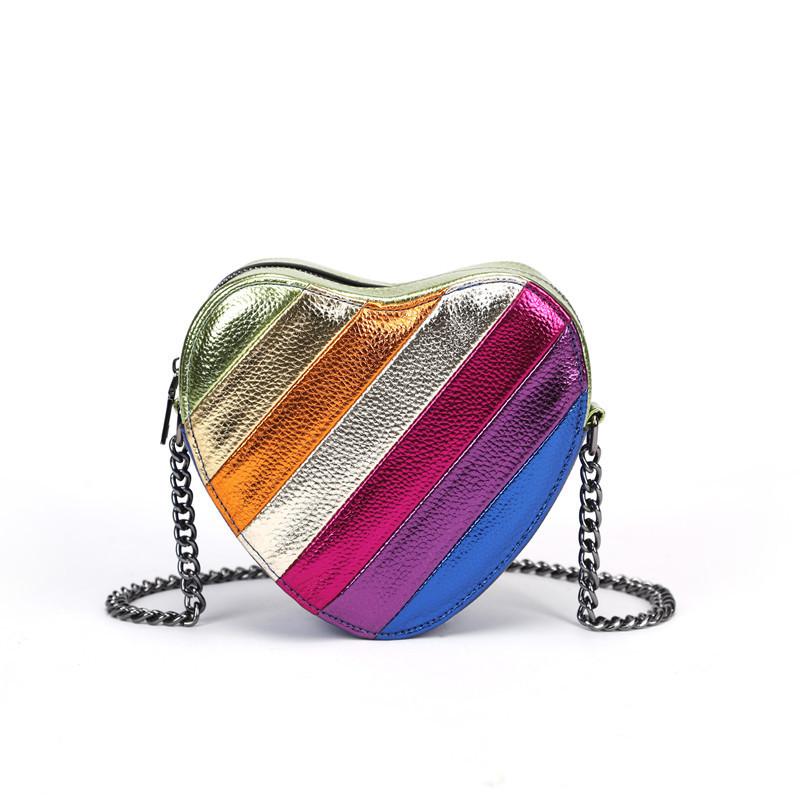 Vintage Inspired Colorful Chain Crossbody Bag In Heart Shape For Trendy Travel