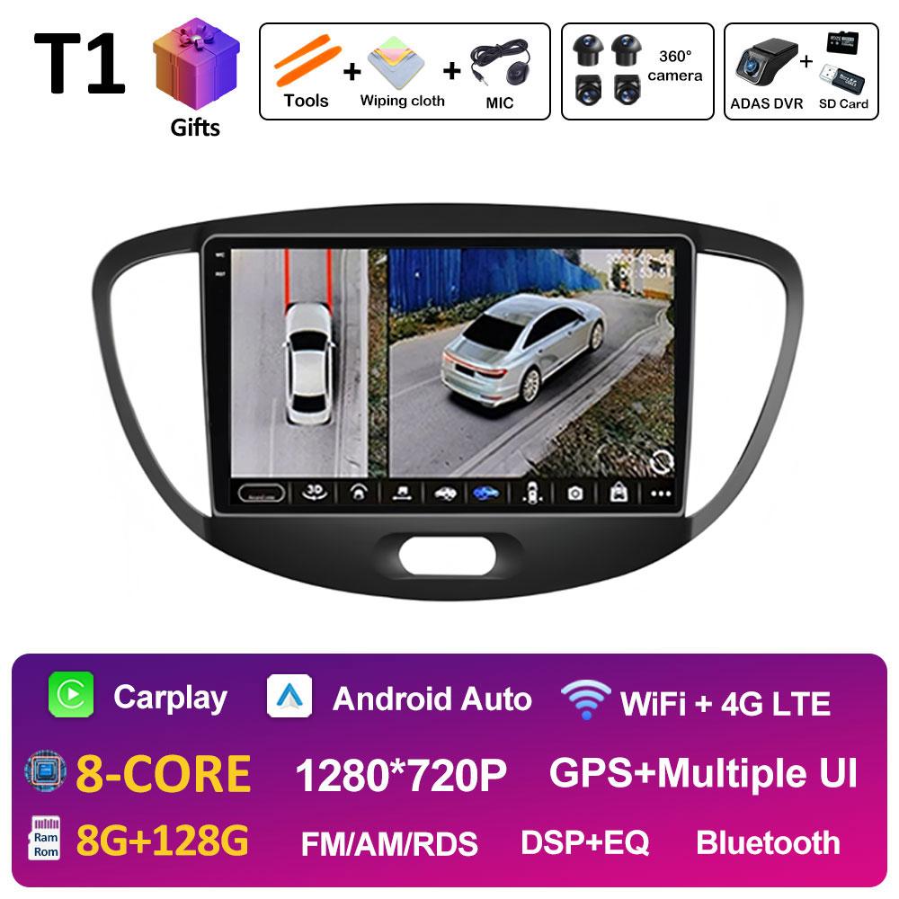For Hyundai I10 2007 2008 2009 2010 - 2013 Android 14 Wireless Carplay GPS Navigation QLED IPS Screen Bluetooth WIFI Accessories