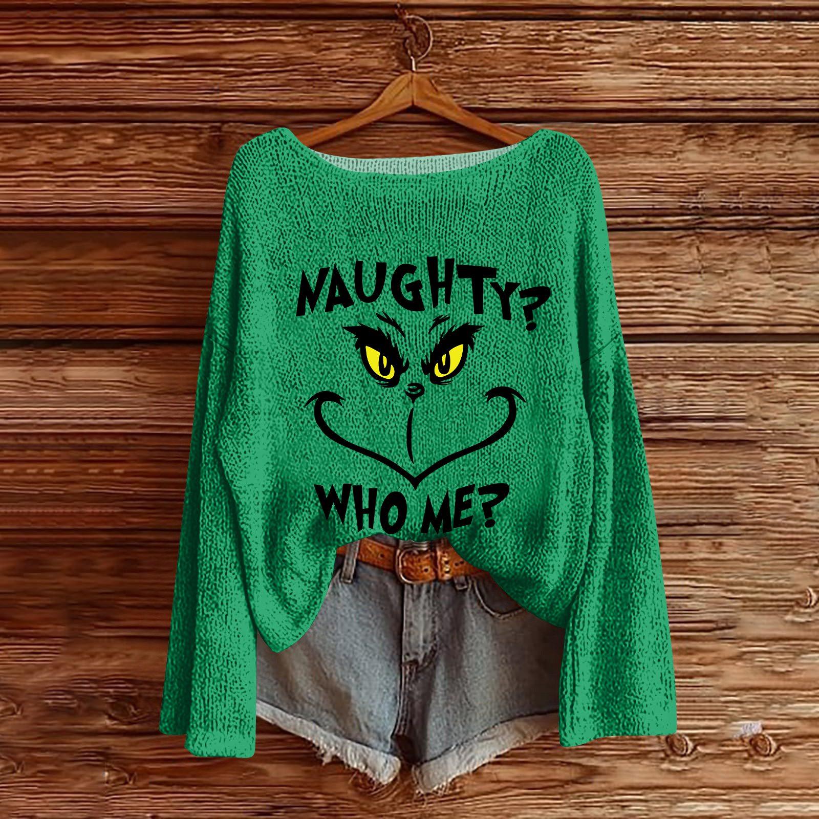 

Women s Round Neck Lightweight Sweater Casual Long Sleeve Christmas Print Knit Pullover. L