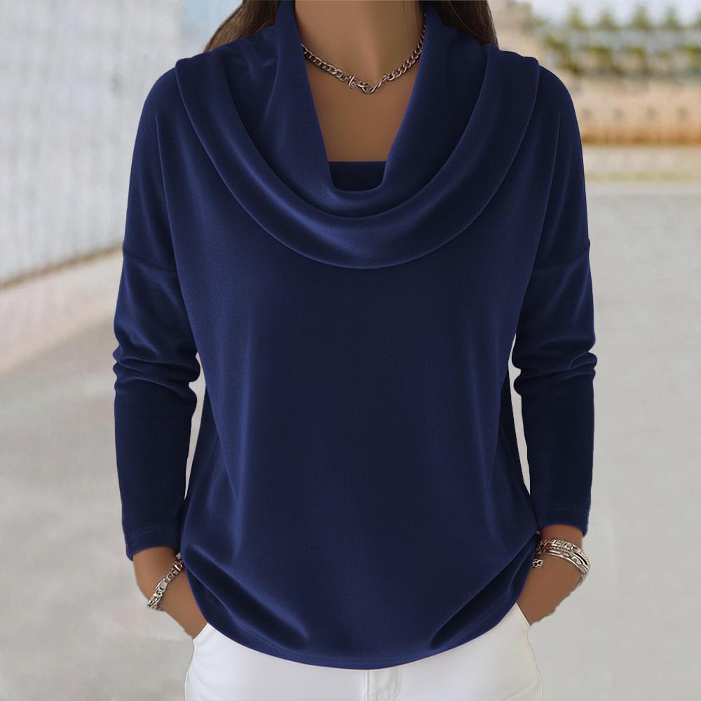 Women's Velvet Long Sleeve Solid Color Top - Autumn/Winter Collection