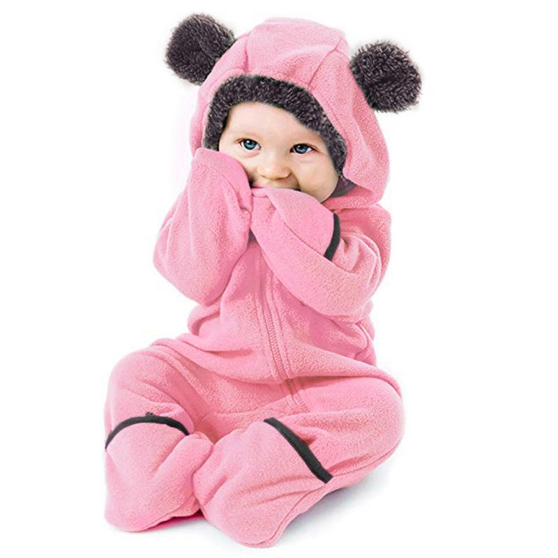 Boys and Girls Bear Long Sleeve Hooded Foot Wrapped Bodysuit Crawling Suit
