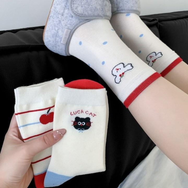 White Socks Socks Trendy Cute Cartoon Stockings Pure Cotton Piles Of Cotton Socks