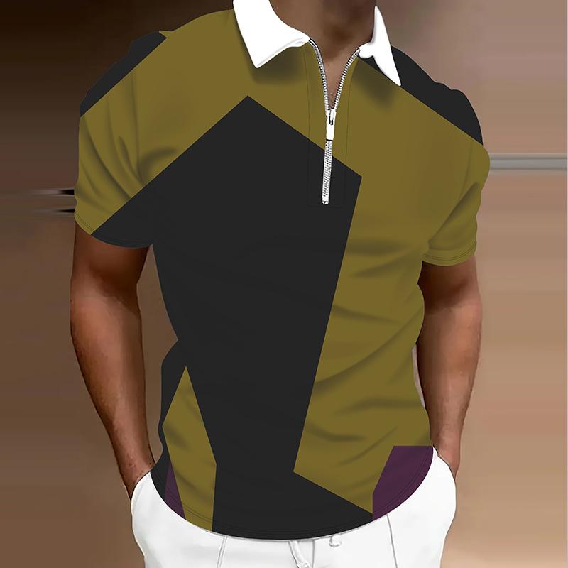 Men's  Shirt Polo Casual Zip Short Sleeve Fashion Casual Zipper Summer Spring Regular Fit 3D  Print Shirt