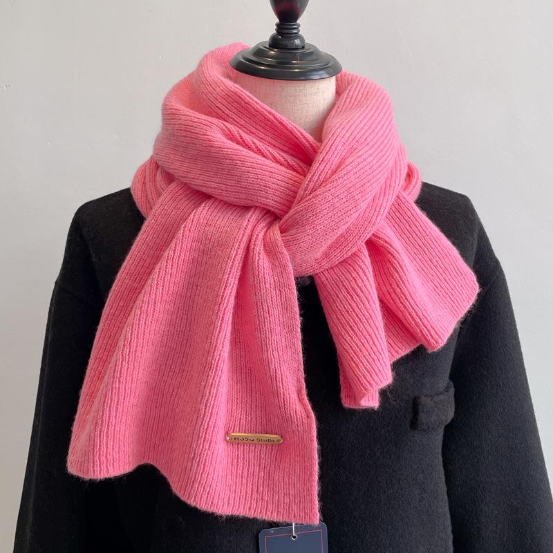 100 pure wool knitted scarf women's winter couple's simple and versatile solid color thickened scarf men's high-end shawl