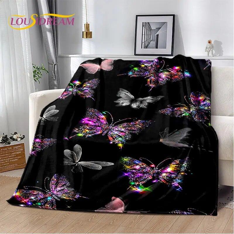 3D Cartoon Dream Butterfly Flower Soft Plush Blanket,Flannel Blanket Throw Blanket for Living Room Bedroom Bed Sofa Picnic Cover