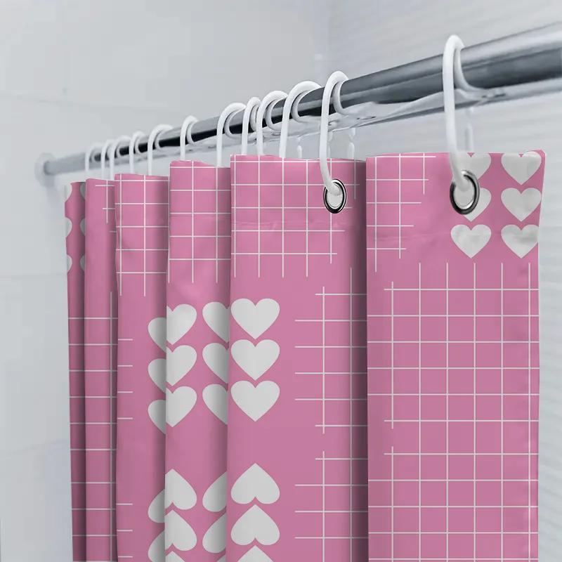 Pink Heart Bath Curtain Shower Decorative Waterproof Bathroom Decoration Home Decor For Kids Room Or Master Bedroom Pink/White