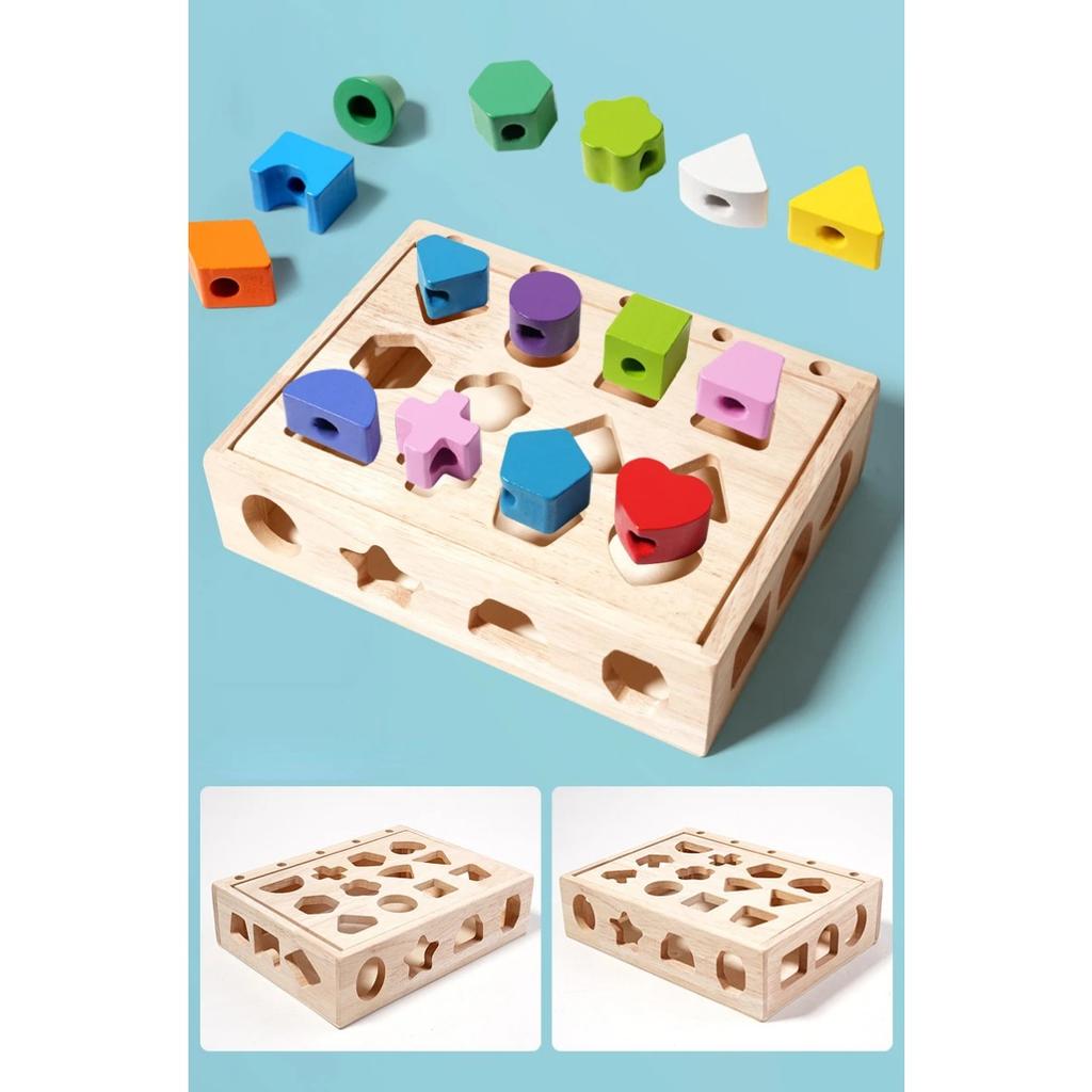 Kids Montessori Wooden Toys Baby Colorful Shape Matching Sleeve Column Beaded Games Cognition Early Education Toys for Children