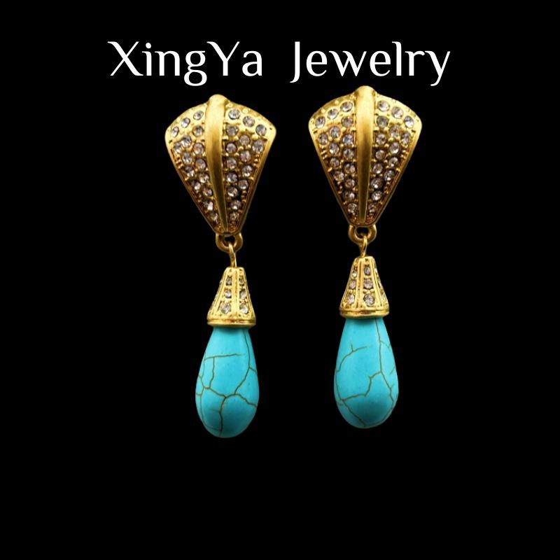 Средневековый Винтажный Западный Полный Комплект Прочный Каплевидный Бирюзовый Бант-Воротник Гвоздь-Серьга