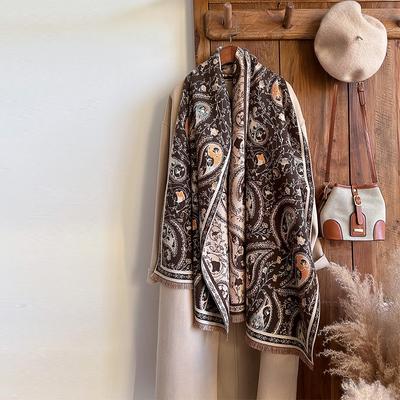 Scarf Women'S Versatile Long Scarf Imitation Cashmere Cashew Flower Shawl Women'S Scarf